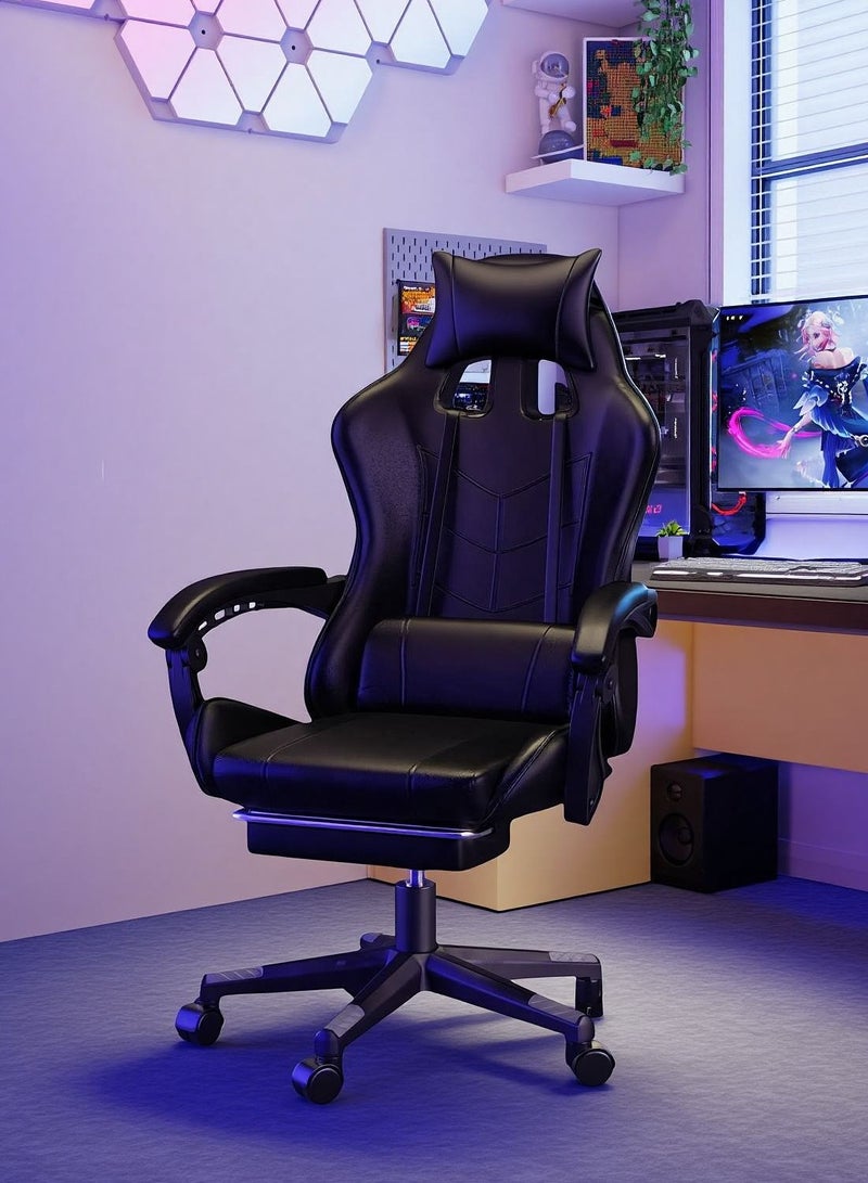 هافرتيس كرسي ألعاب مريح، كرسي كمبيوتر مع وسادة للخصر والرأس، مسند ذراع ومسند للقدمين، كرسي ألعاب من الجلد الصناعي - Image 1